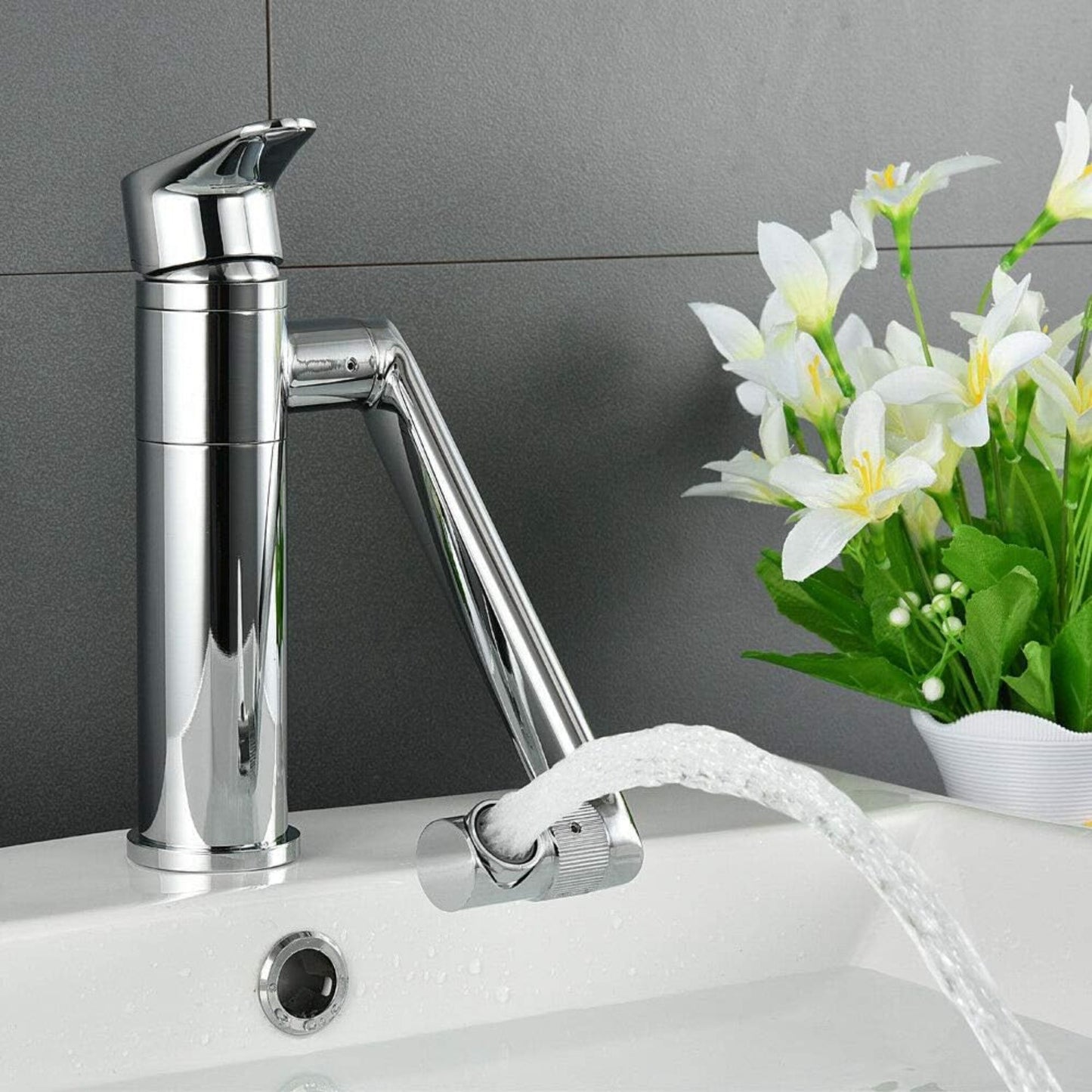 Goodslinesshop DiLiBee 360° Rotatable Single Handle Bathroom & Kitchen Sink Faucet - Chrome Finish, Nickel Plated Stainless Steel Valve, Classic Modern Design, Easy Installation with Mounting Hardware & Flexible Hoses, Effic