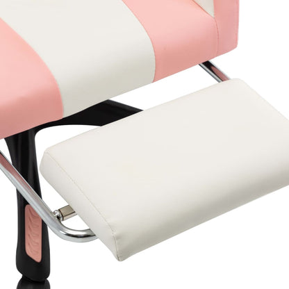 Gamestoel – Gaming Stoel – Game Stoel – Gaming Chair – Racestoel – Verstelbare Rugleuning – Opklapbare Voetensteun Roze/Wit – Kunstleer & Metaal