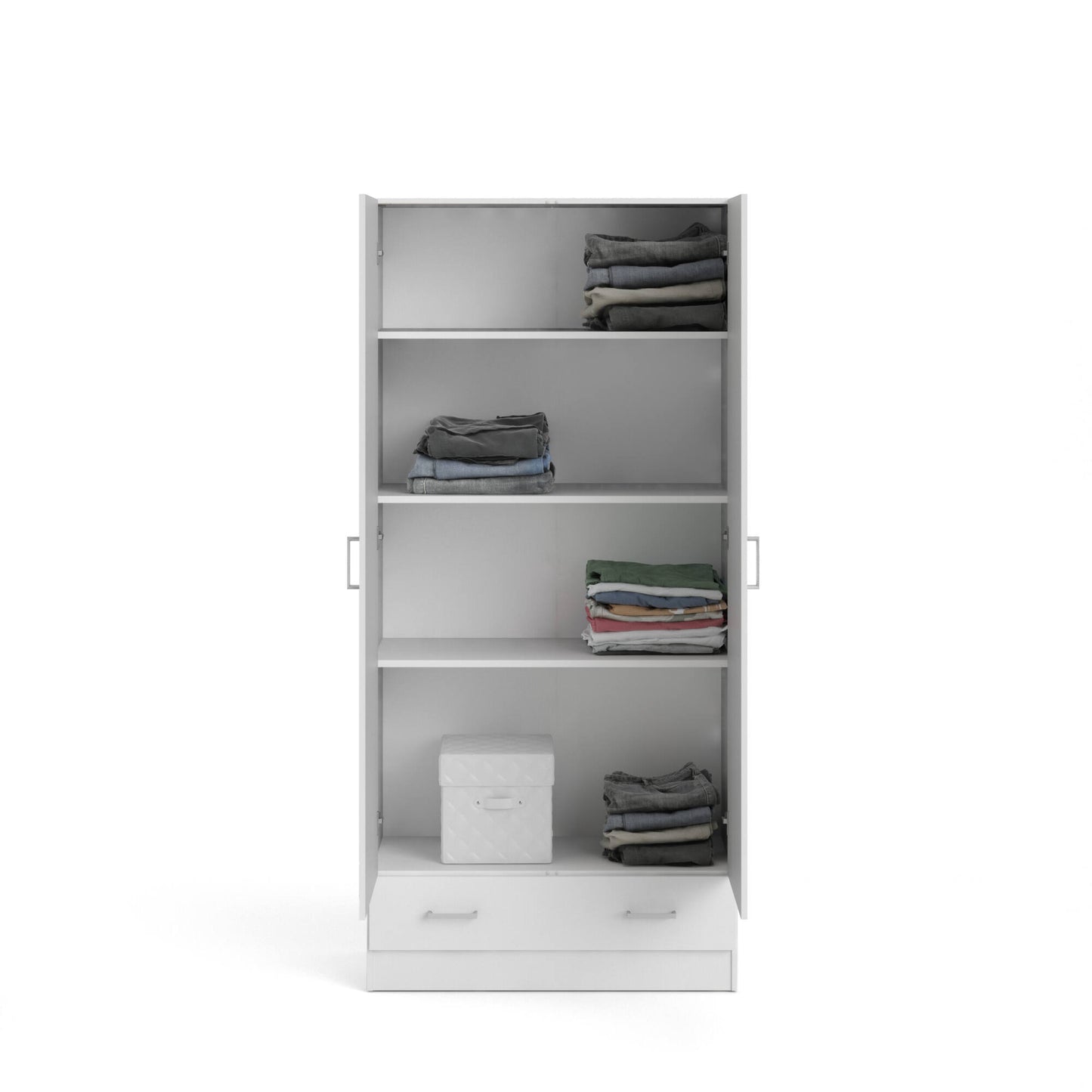 2-Deurs Kledingkast – Garderobekast – Kledingrek – Opbergkast – Kast Wit – Compact 79x36x170 cm – Melamine Spaanplaat
