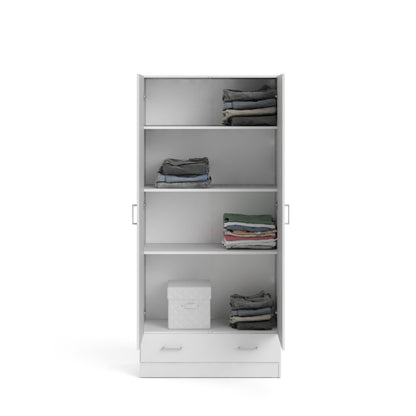 2-Deurs Kledingkast – Garderobekast – Kledingrek – Opbergkast – Kast Wit – Compact 79x36x170 cm – Melamine Spaanplaat