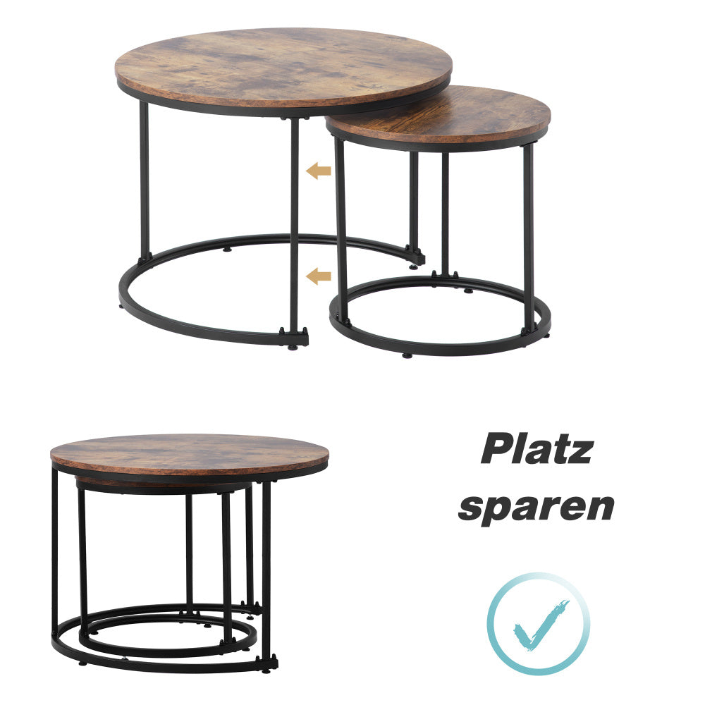 Ronde Salontafel – Bijzettafel – Tafeltje – Nestbare Tafels – Woonkamer Tafel – Set Van 2 – Compact & Duurzaam – Warme Bruine Kleur