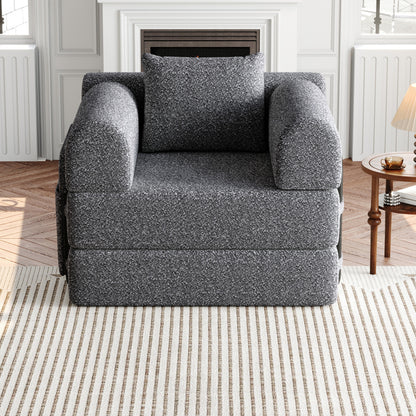 2-in-1 Chenille Bank – Slaapbank – Hoekbank – Fauteuil – Zitzak – Met Opbergruimte In Armleuning – Drievoudig Metalen Frame – Moduleerbaar Design – Khaki