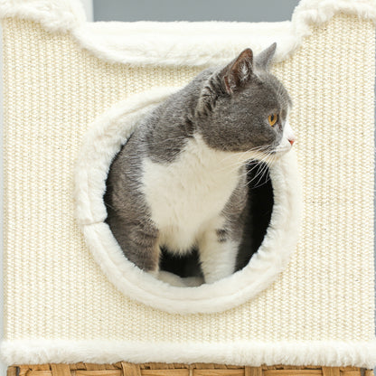 Krabpaal – Kattenboom – Kattenkrabpaal – Krabmeubel – Kattenhuis – 75,5 cm Hoog – Pluche Bekleding met Kattenhol