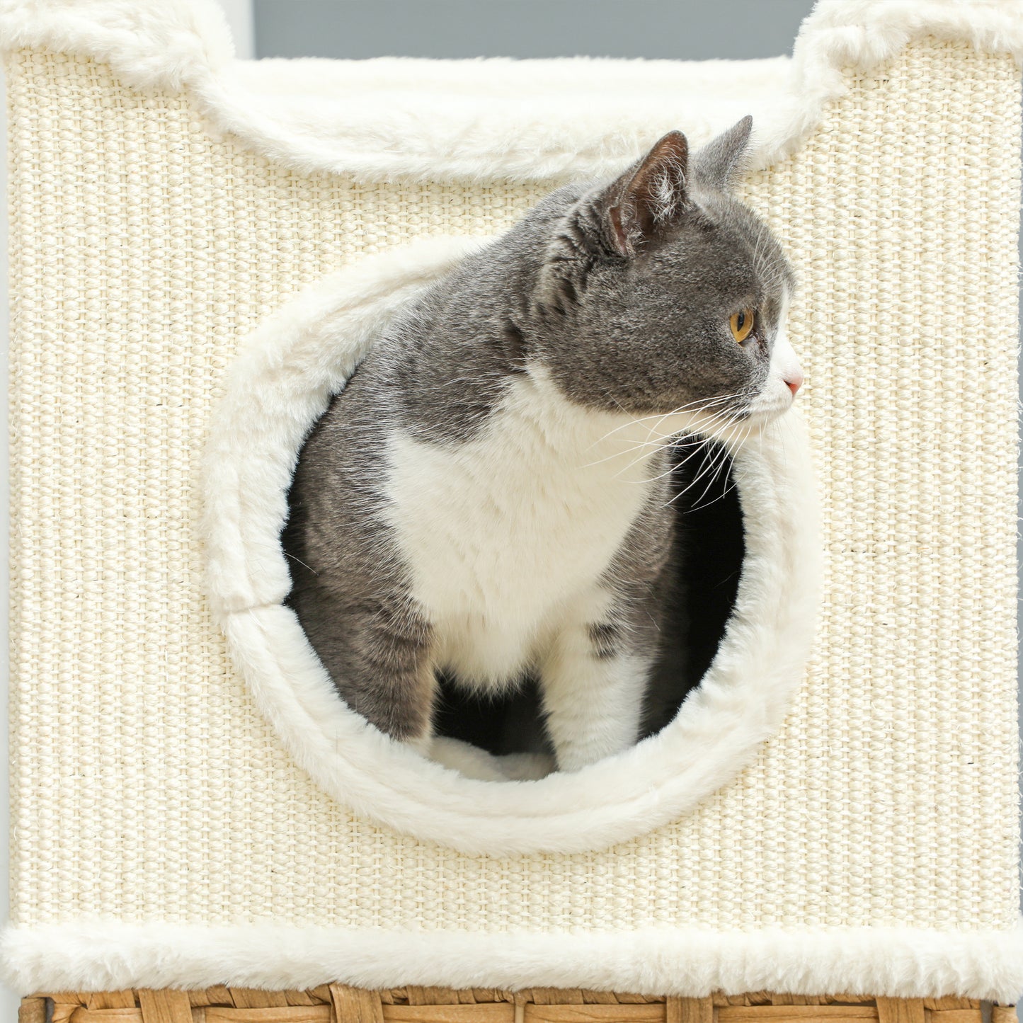 Krabpaal – Krabton – Kattenmeubel – Klimpaal – Kattenhut – Drie Niveaus Met Kussen – Stabiel Met Sisal Krabpaal – Crèmekleurige Krabpaal 75,5 cm Hoog