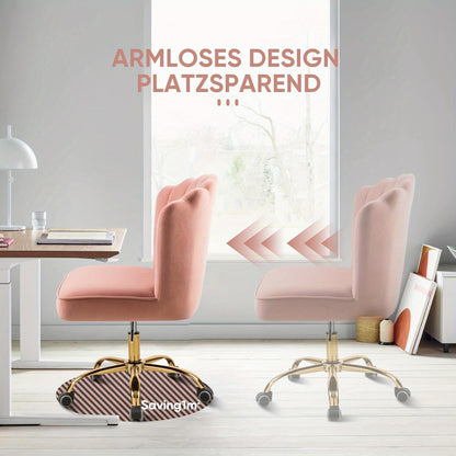 Velvet Bureaustoel – Draaistoel – Bureaustoel Met Wielen – Verstelbare Stoel – Ergonomische Stoel – Hoogwaardige Houten Basis – Comfortabele Zitting In Roze