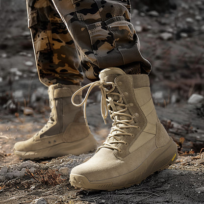 Tactische schoenen – Tactical Boots – Outdoor Laarzen – Wandelschoenen – Werklaarzen – Lichtgewicht & Schokdempend – Ademend PU Textiel Beige – Medium Schacht