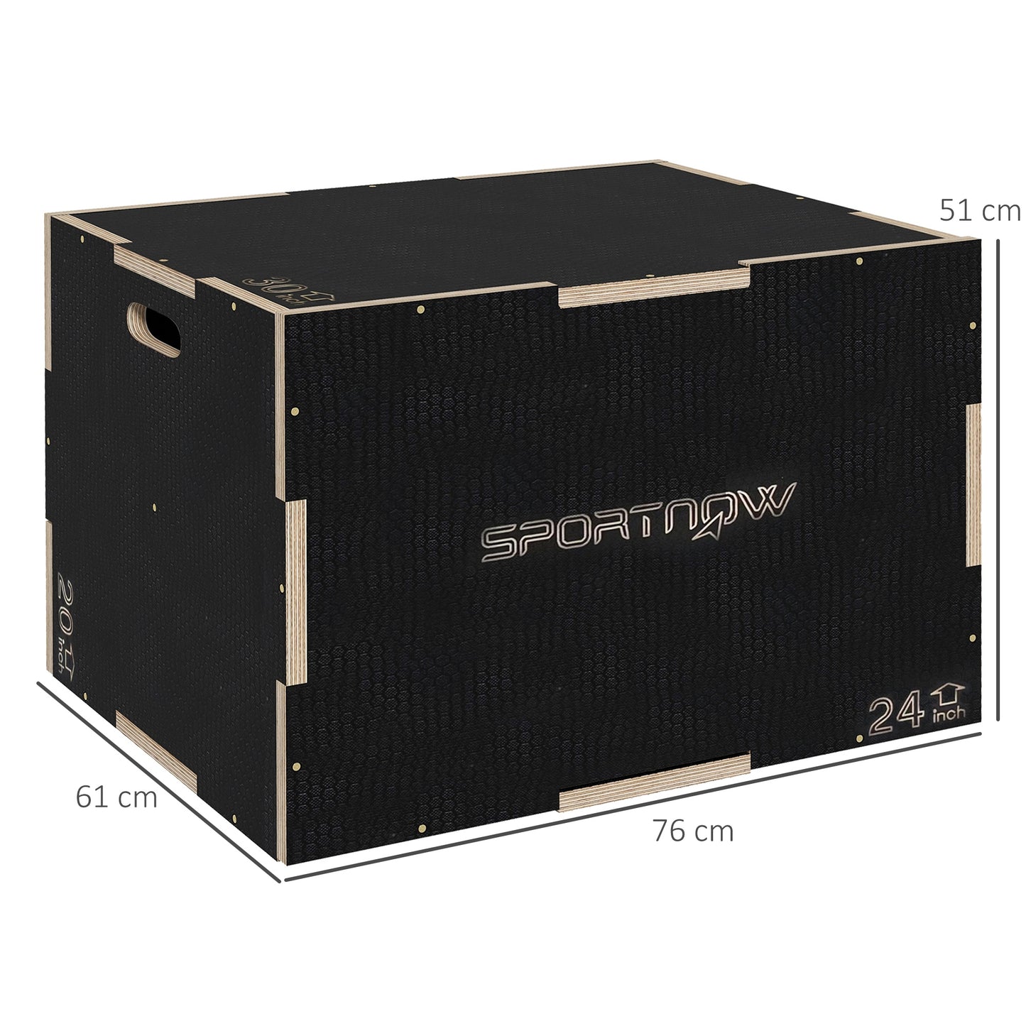 Plyobox – Box Jump – Springbox – Trainingsbox – Plyometrische Box – Hout – 3 Hoogtes 51/61/76 cm – Zwart – Stevig & Duurzaam