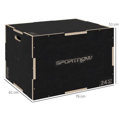Plyobox – Box Jump – Springbox – Trainingsbox – Plyometrische Box – Hout – 3 Hoogtes 51/61/76 cm – Zwart – Stevig & Duurzaam