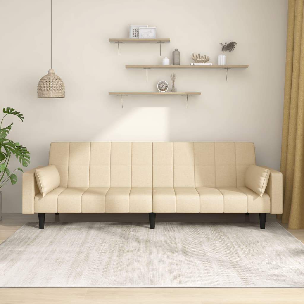 Slaapbank – Slaapstoel – Bedbank – Logeerbed – Futonbank – Crème Kleur – 2-Persoons – Met Stof Bekleding – Met Stevig Metalen Onderstel