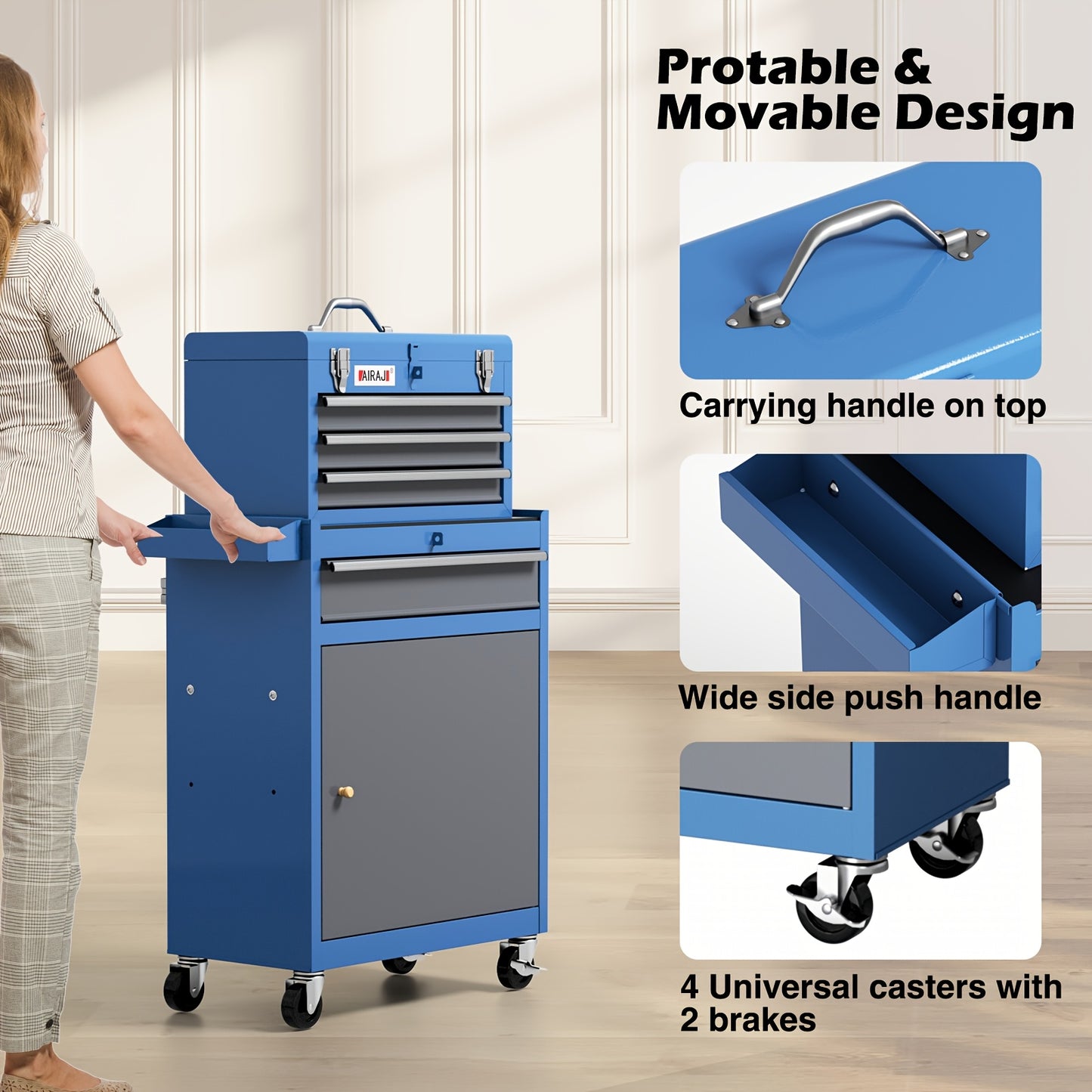 Gereedschapskast – Werkplaatskast – Opbergkast – Toolbox – Ladenkast – 4 Laden – Verwijderbare Bovenkist – Stevige Metalen Constructie