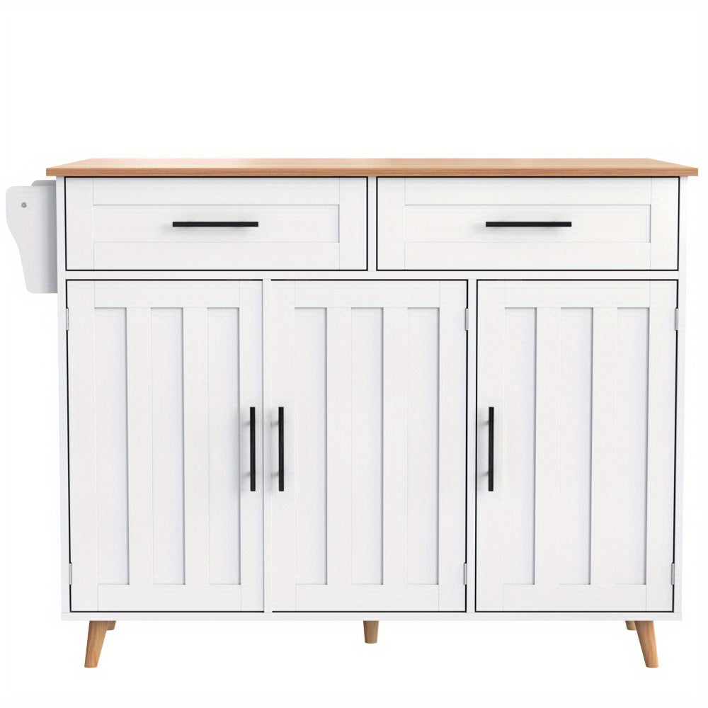 Dressoir – Sideboard – Buffet – Opbergkast – Woonkamerkast – Wit Modern Mobiel Meubel – Uitschuifbare Klaptafel – 4 Wieltjes & Veel Opbergruimte