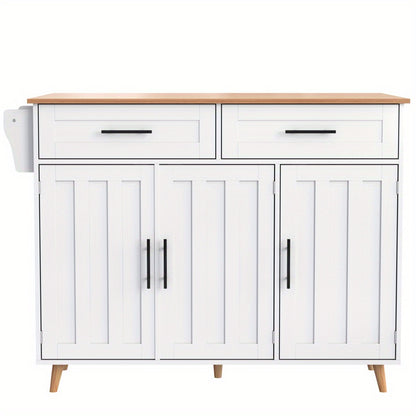 Dressoir – Sideboard – Buffet – Opbergkast – Woonkamerkast – Wit Modern Mobiel Meubel – Uitschuifbare Klaptafel – 4 Wieltjes & Veel Opbergruimte