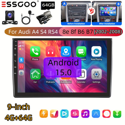 9 inch Multimedia Systeem – Android Navigatie Radio – Touchscreen Autoradio – Carplay Multimedia – 2 DIN Head Unit – 4GB RAM 64GB Opslag – Split Screen Functie – Steering Wheel Control Support