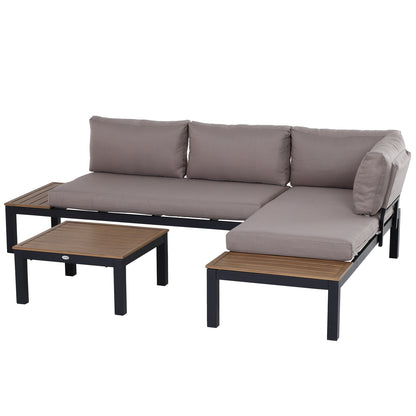 3-delige loungeset – tuinset – loungeset – balkonset – terrasset – aluminium frame – waterafstotende kussens – grijs/natuurkleur