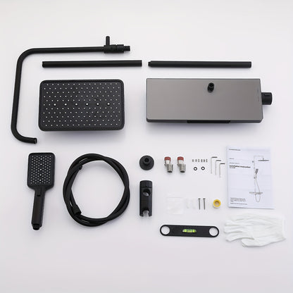 Modern Douchesysteem – Wanddouche – Regendouche – Handdouche – Doucheset – Mat Zwart – Zonder Elektriciteit – Inclusief Opbergplanken