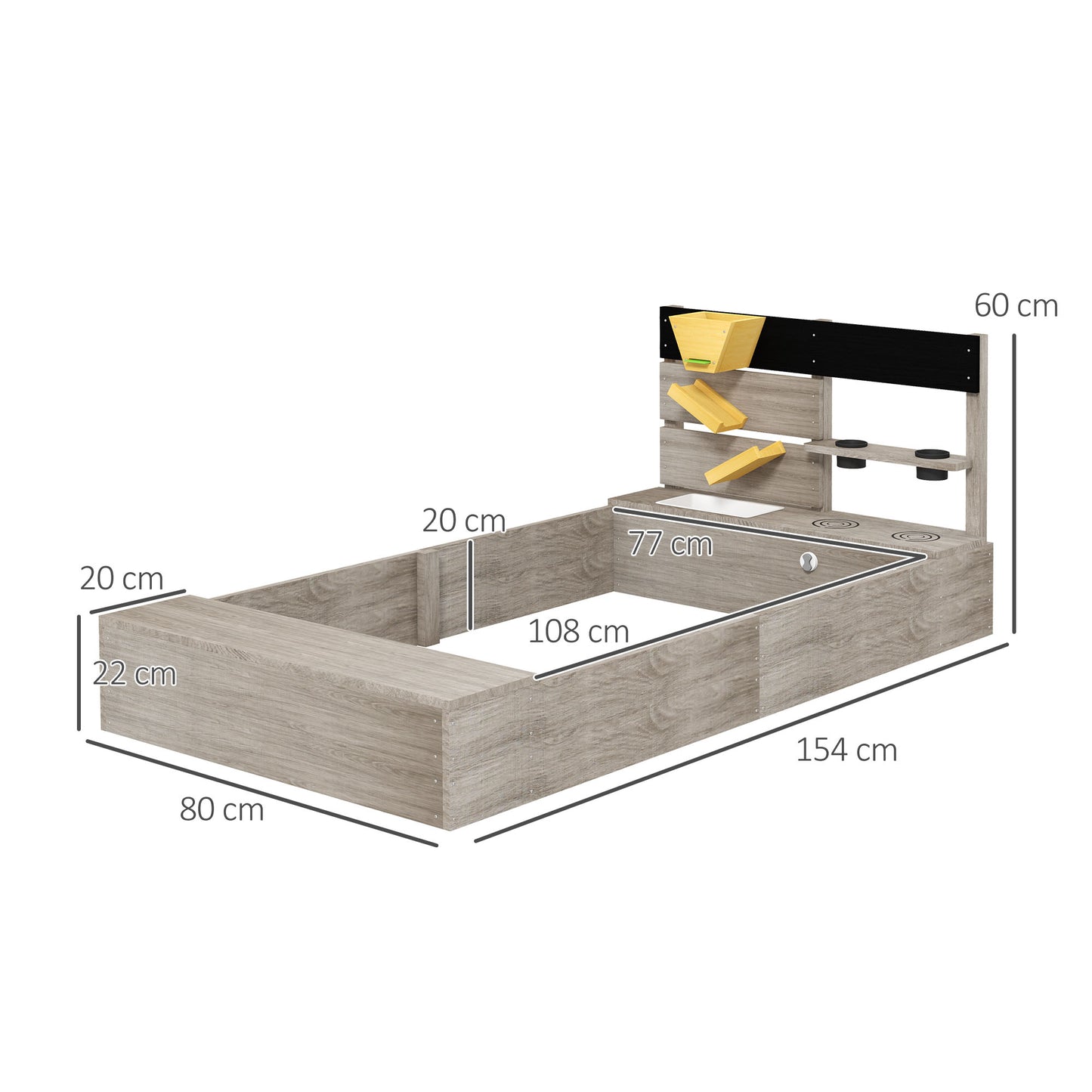 Zandbak – Zandtafel – Speelbak – Kinderen Zandspeelplek – Plantenbakken – Waterstation – Duurzaam Behandeld Hout – 154 x 80 x 60 cm – Weerbestendig Grijs