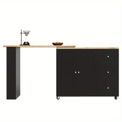 Black Standing Table with a 360-Degree Rotation, Measuring 135203 X 39 X 106 Cm, Equipped with Wheels And Three Shelves.