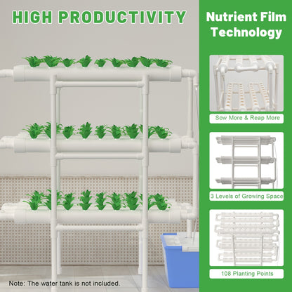 Hydroponische Kweekset – Verticale Tuin – Hydrocultuur Systeem – Kruidentuin – Groentekweker – Wit PVC – 108 Plantplaatsen – Waterbesparend & Ruimtebesparend