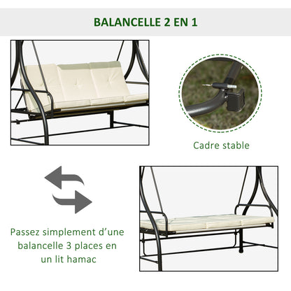 3-zits Tuinbank Schommel – Tuinbank Schommelbank – Buitenschommel – Tuinbank Ligbed – Licht Beige – Verstelbaar Zonnescherm – 8 cm Dik Kussen – Epoxy Gecoat Metaal