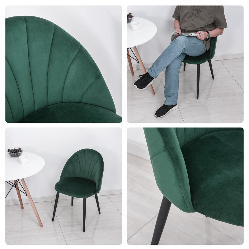 Eetkamerstoel – Stoel – Kuipstoel – Keukenstoel – Zitmeubel – Set van 2 – Comfortabele Ergonomische Rugleuning – Groen Beklede Stoel 52x54x79 cm