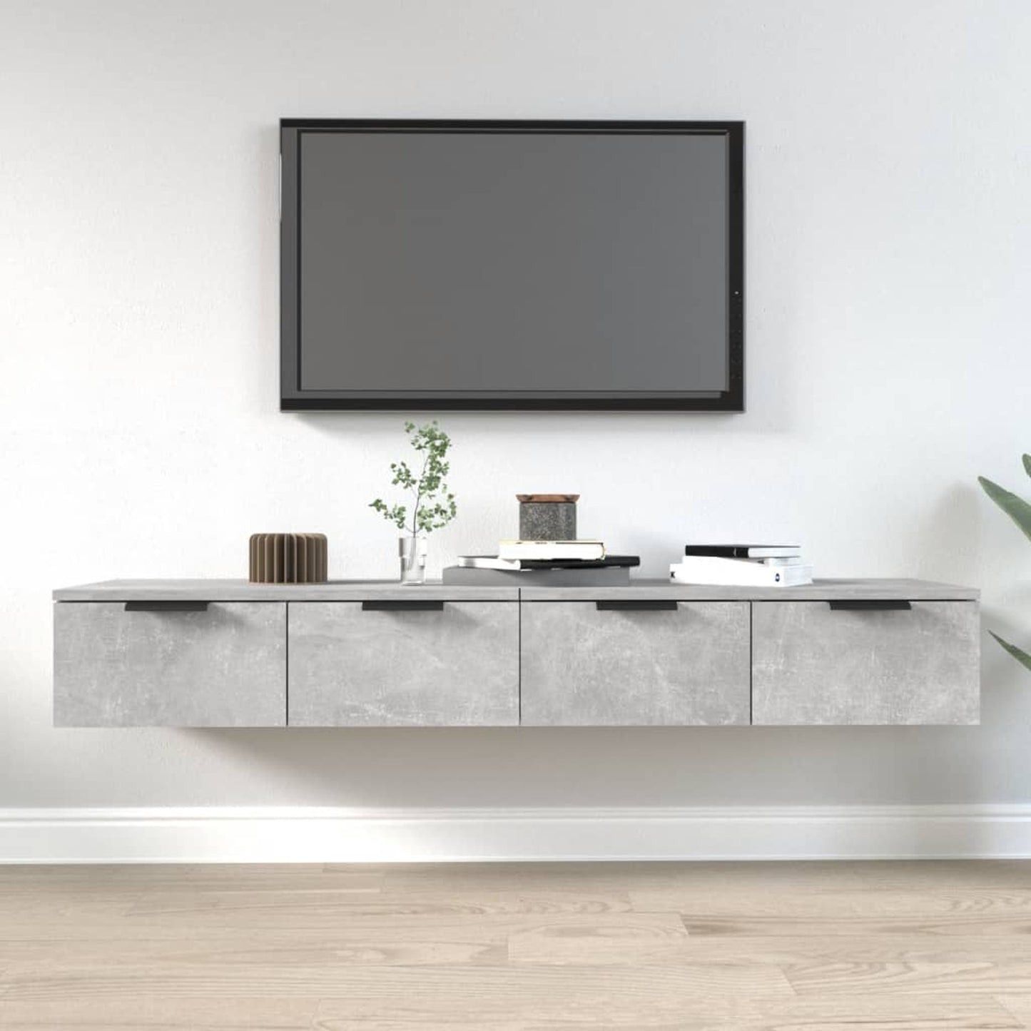Wandkast – Opbergkast – Vakkenkast – Boekenkast – Dressoir – Set van 2 – Betongrijs – Fineerhout – 68x30x20 cm – Eenvoudige Wandmontage