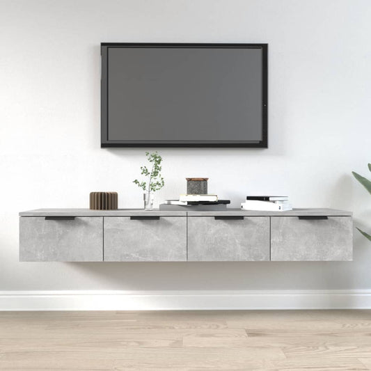 Wandkast – Opbergkast – Vakkenkast – Boekenkast – Dressoir – Set van 2 – Betongrijs – Fineerhout – 68x30x20 cm – Eenvoudige Wandmontage