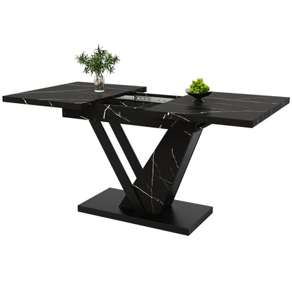 Uitschuifbare Eettafel – Verstelbare Tafel – Keukentafel – Uitbreidbare Tafel – Eettafel Zwart Marmerpatroon – 120-160 cm Uitbreidbaar – Krasbestendig & Onderhoudsvriendelijk