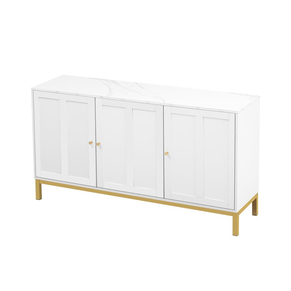 Dressoir – Opbergkast – Buffetkast – Ladekast – Kast – Wit – Marmeren Blad – 3 Deuren – Makkelijk Schoon Te Maken