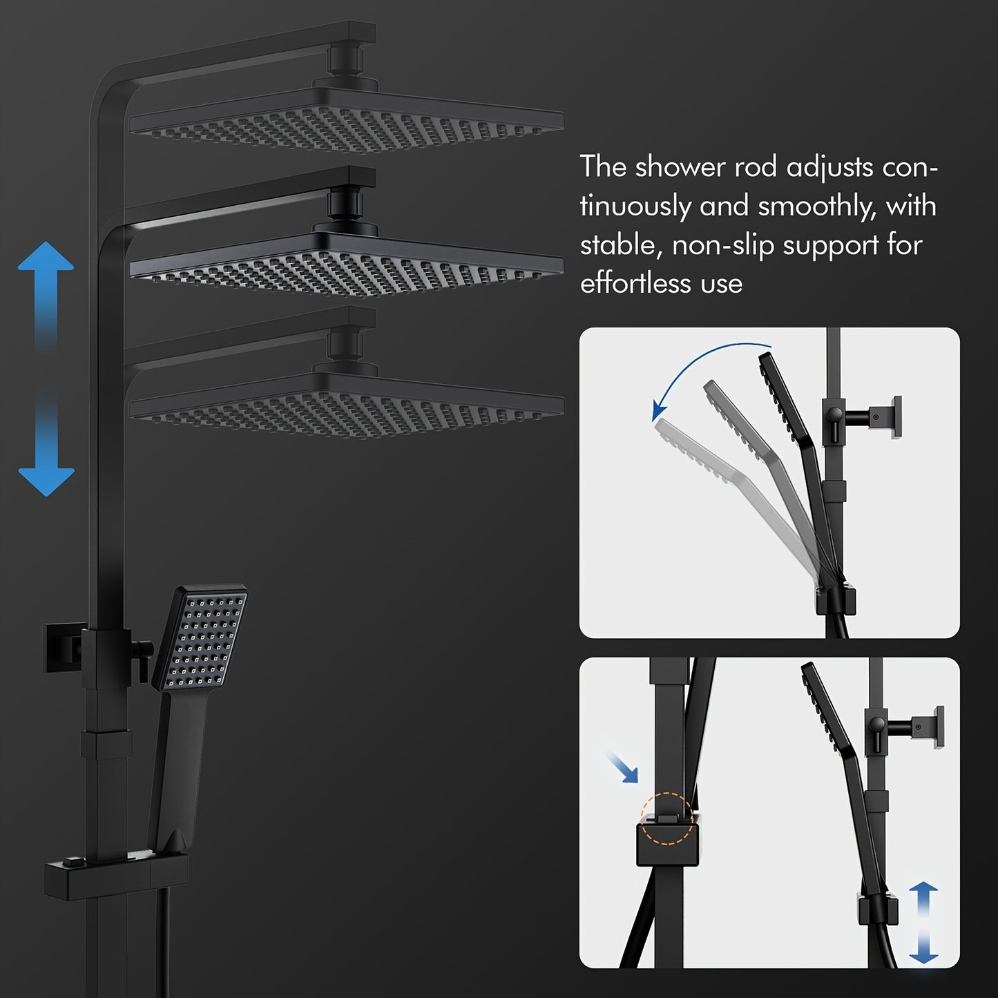 Thermostatic Shower System with Rainfall Shower Head & Handheld Spray - 38°C Precise Temperature Control, Stainless Steel Modern Wall-Mounted Shower Column, Battery-Free & Easy Installation, Thermostatic Valve for Spa-Like B