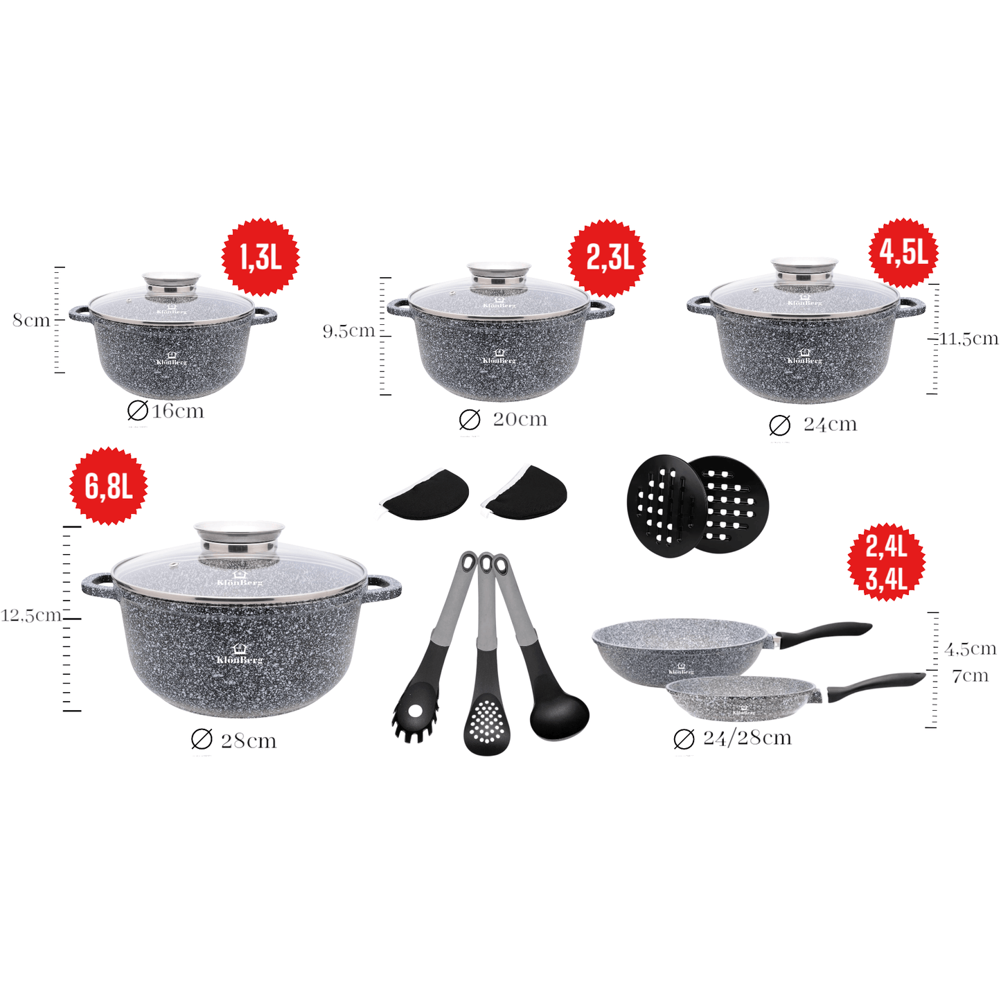17-delige Kookset – Pannenset – Koekenpannenset – Inductie Kookgerei – Keramische Pannen – Lichtgewicht Aluminium – PFOA-vrije Antiaanbaklaag