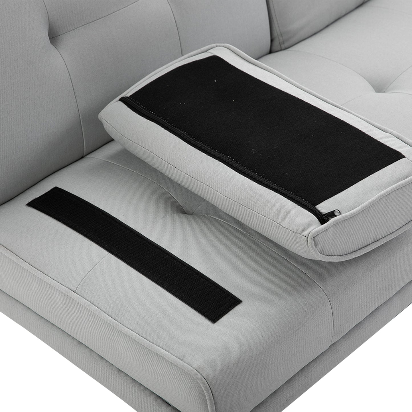 Slaapbank – 3-zitsbank – Bedbank – Uitklapbare Sofa – Stoffen Bank – Multifunctioneel Design – Inklapbaar Tafeltje Met Bekerhouders – Scandinavisch Design – Belastbaar Tot 250 Kg – Lichtgrijs Linnen Look