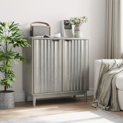 Dressoir – Opbergkast – Ladekast – Buffetkast – Wandkast – Grijs – Uniek Groefdesign – Verstelbare Binnenvakken – 3 Hoogtes
