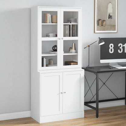 Vitrinekast – Boekenkast – Opbergkast – Glazen Kast – Dressoir – Wit – 178,5 cm Hoog – MDF Met Gehard Glas