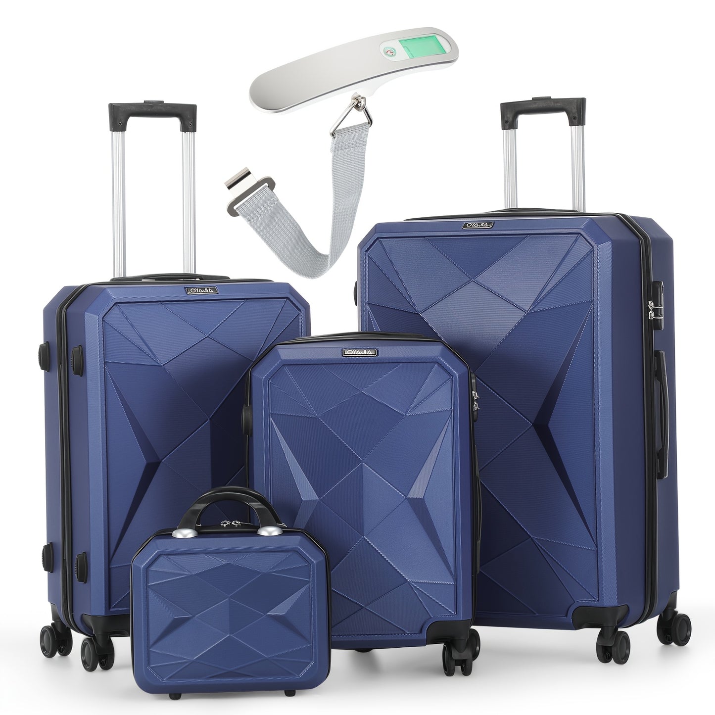 Reiskoffer Set – Bagage Set – Koffer Met Wielen – Hoofdkoffer – Trolley – 4-delige ABS harde kofferset – Inclusief Digitale Weegschaal en Stil Spinner Wieltjes – Navy Blauw