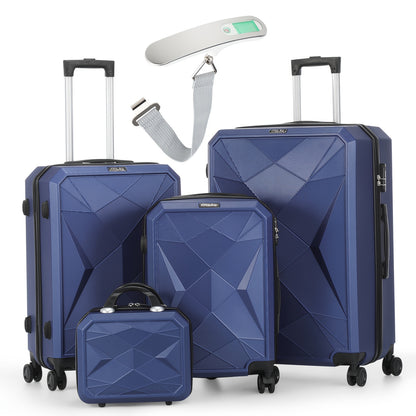 Reiskoffer Set – Bagage Set – Koffer Met Wielen – Hoofdkoffer – Trolley – 4-delige ABS harde kofferset – Inclusief Digitale Weegschaal en Stil Spinner Wieltjes – Navy Blauw