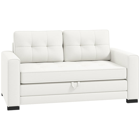 2-zits Slaapbank – Slaapbankje – Bedbank – Logeerbed – Sofa Bed – Linnenlook Stof – Uitklapbaar Tot 195x148 cm – Comfortabel Hoogwaardig Schuim