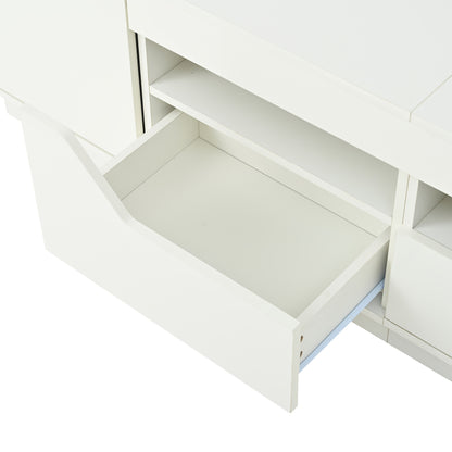 Modern White Freestanding TV Stand with 2 Drawers & 2 Cabinets, TV Board & Storage Shelf - Heavy-Duty Metal Construction, Minimalist Media Console for 75-Inch TVs, Space-Saving Low-Profile Design, Compatible with Large TVs up