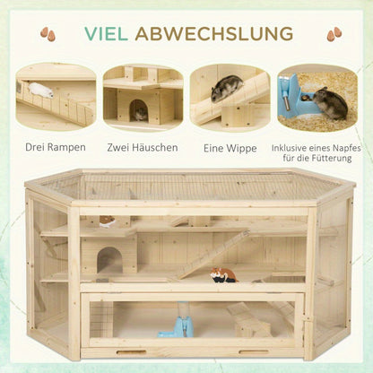 Hamstercage – Knaagdierkooi – Hamsterkooi – Knaagdierenhok – Huisje Voor Kleine Dieren – Compact Formaat – Met Loopplank En Wip
