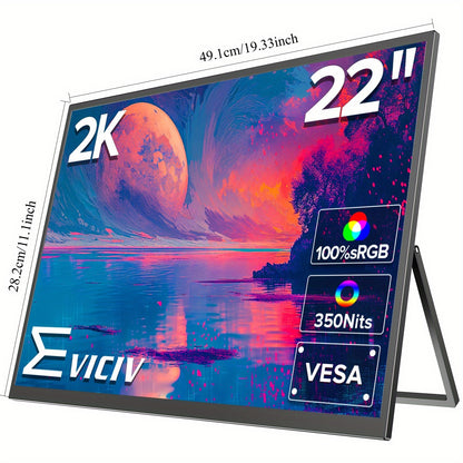 Portable Monitor – Draagbaar Scherm – Laptop Scherm Uitbreider – Extra Beeldscherm – Mobiel Display – 22 Inch 2K QHD – IPS HDR Paneel met VESA & 180° Verstelbare Standaard