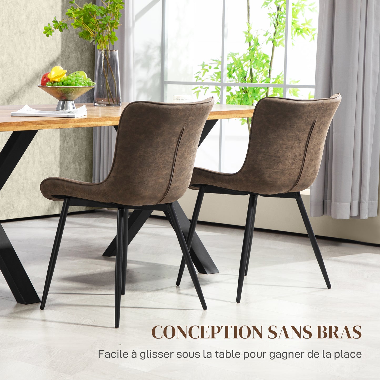 Eetkamerstoel – Stoel – Zitting – Armstoel – Kitchen Chair – Set van 2 – Synthetisch Leer – Verstelbare Metalen Poten
