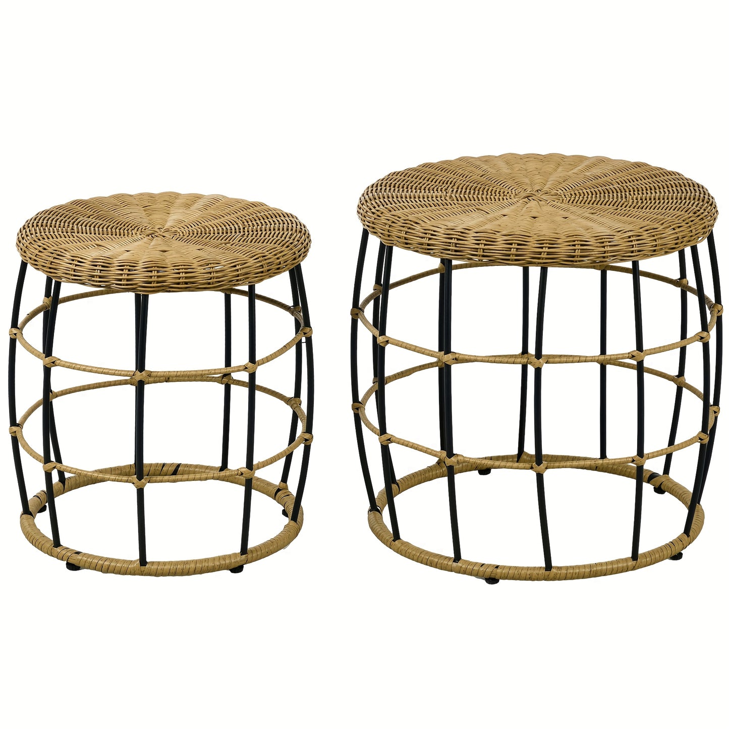 Bijzettafel – Bijzettafeltje – Banktafel – Salontafel – Side Table – Set van 2 – Stapelbaar – Kunststof Rattan – Kaki – Geschikt voor Buitengebruik