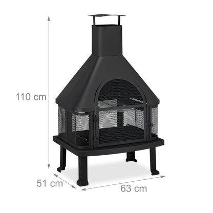 Zwarte Terrasverwarmer – Buitenhaard – Tuinhaard – Patio Heater – Vuurkorf – Hittebestendig Staal – Inclusief BBQ Rooster