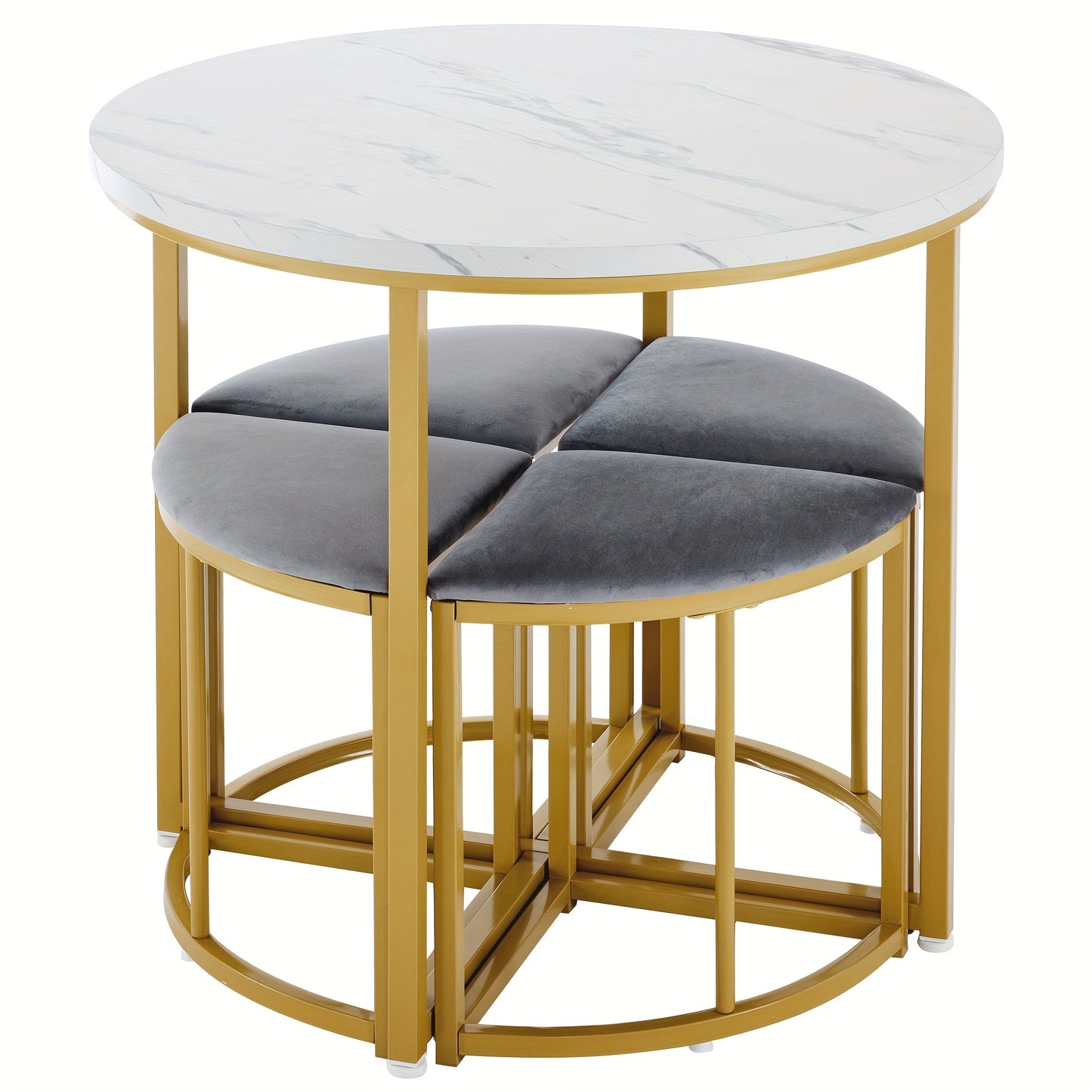Eetkamerset – Eettafelset – Eettafel Met Stoelen – Dining Table Set – Velvet Stoelen – Compact Design – MDF Tafelblad Met Goudkleurig IJzerframe