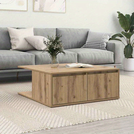 Coffee table artisanaal Oak-colored 80 x 80 x 31cm Edited Wood Removable, suitable for indoor use and suitable for all seasons