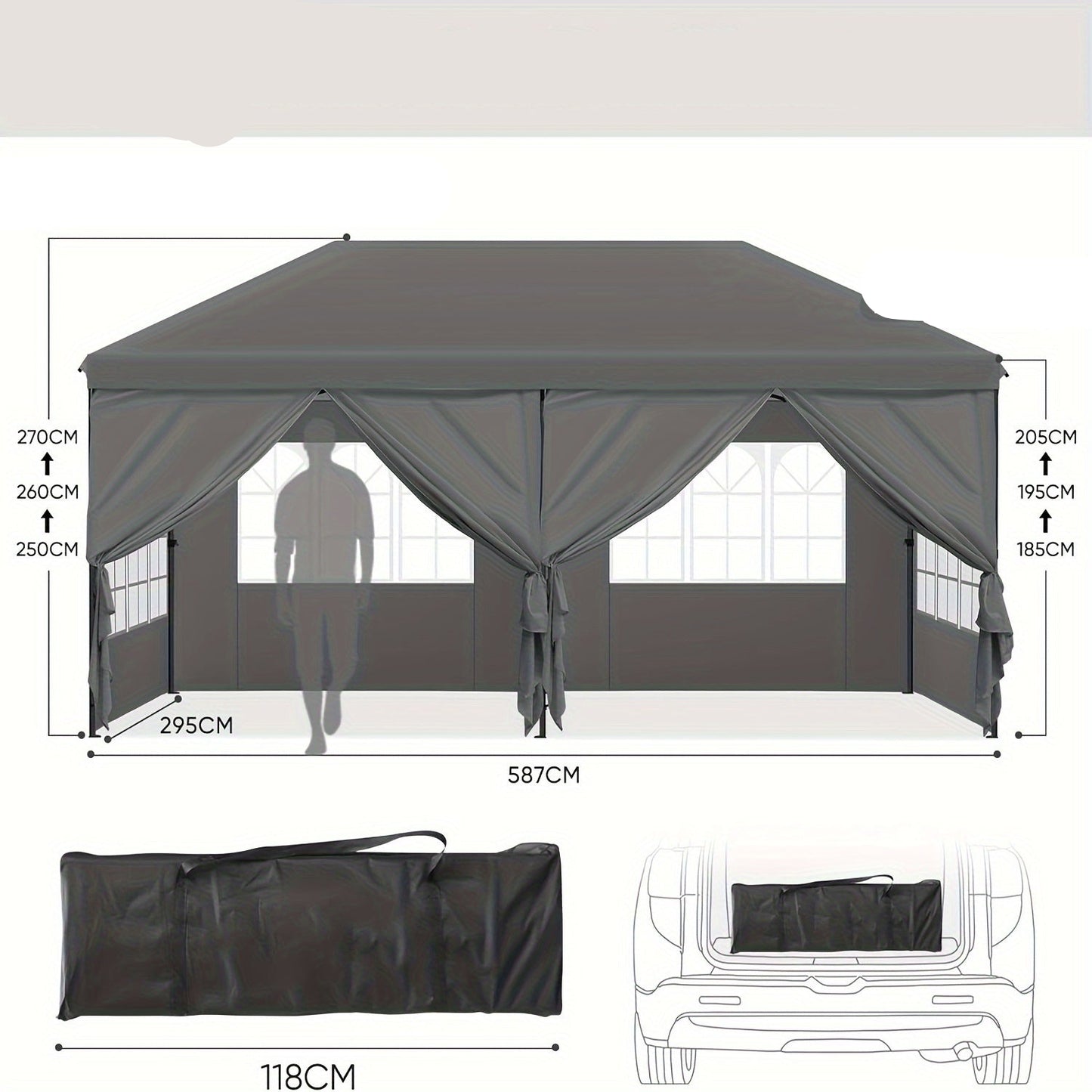 Opvouwbare Partytent – Gazebo – Tuinentent – Evenemententent – 3 X 6 Meter – Stalen Frame – 6 Zijpanelen Met Rits