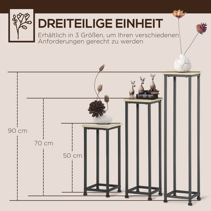 Plantenstandaards – Plantenhouders – Bloemstandaards – Plantenrekken – Naturel Houtlook – Stijlvol Industrieel Design – 3x Stapelbaar – Metalen Frame