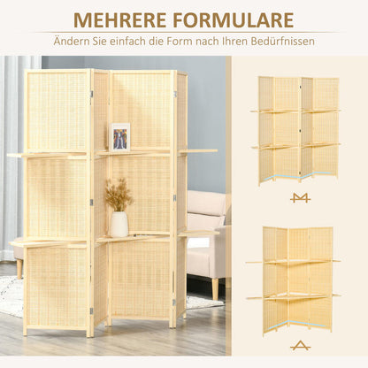 Kamerscherm – Roomdivider – Scheidingswand – Paravent – Kamerscheiding – Bamboe – 2 Planken – Opvouwbaar – Voetbeschermers – Natuurlijk Design