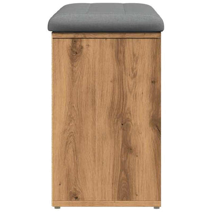 Opbergbank Hal – Schoenenbank – Zitbank – Schoenenrek – Opbergmeubel – Artisan Oak Kleur – Stevig Houtcomposiet – Comfortabel Lichtgrijs Kussen