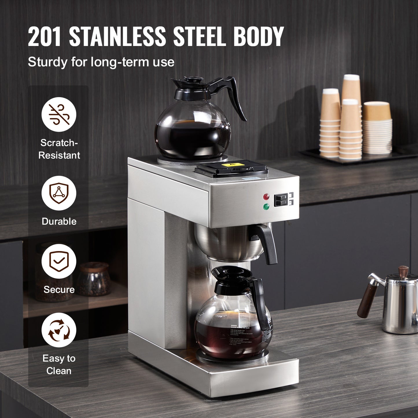 Koffiezetapparaat – Drip Koffiemachine – Koffiezetter – Horecakoffiezetter – Grootverbruik – 12 Kopjes – Twee Warmhoudplaten – Twee Glazen Karaffen – Roestvrijstalen Filter