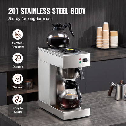 Koffiezetapparaat – Drip Koffiemachine – Koffiezetter – Horecakoffiezetter – Grootverbruik – 12 Kopjes – Twee Warmhoudplaten – Twee Glazen Karaffen – Roestvrijstalen Filter